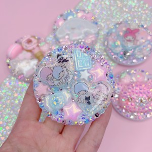Compact Mirror LTS Pink Blue Rhinestoned