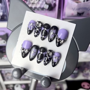 Purple + Chrome Bows Press-On Nail Set 
