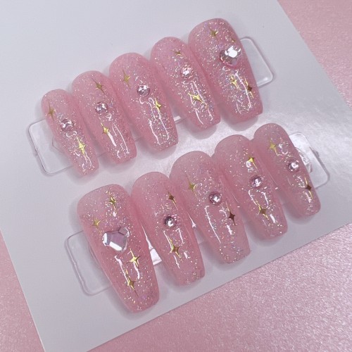 Pink Gold Sparkles Press On Nail Set